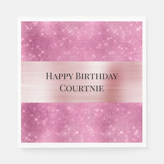 Serviette En Papier Rose girly pailleté scintillant (Devant)