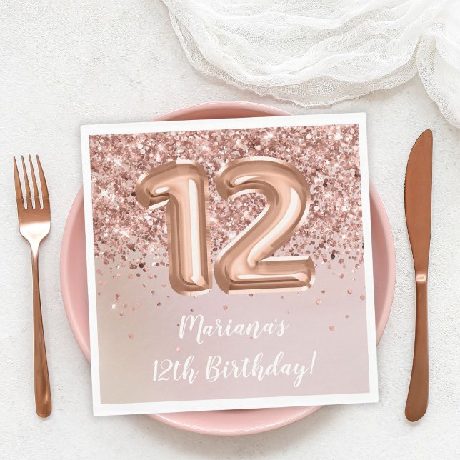 Serviette En Papier Rose Gold 12e fête d'anniversaire (Créateur téléchargé)