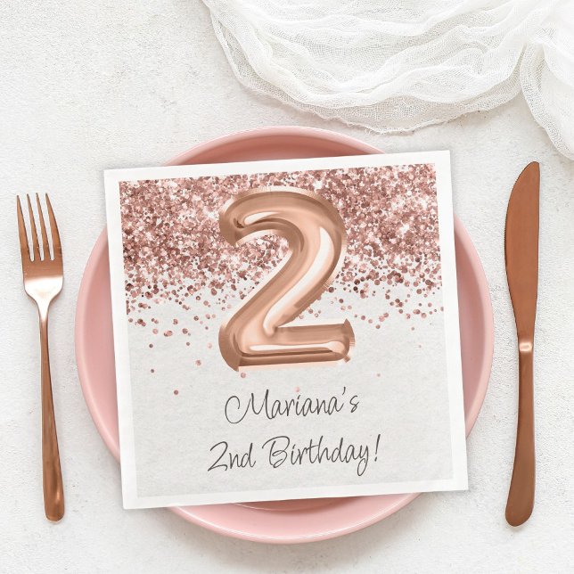 Serviette En Papier Rose Gold 2ème fête d'anniversaire (Créateur téléchargé)