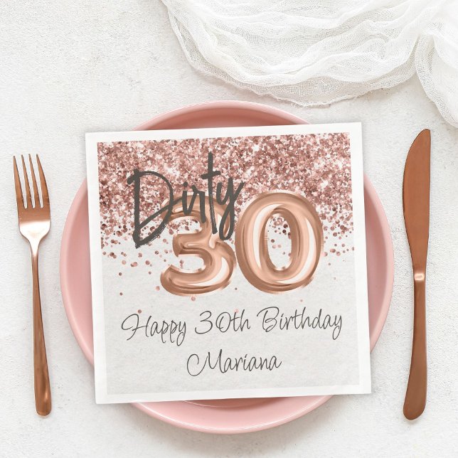 Serviette En Papier Rose Gold 30e fête d'anniversaire (Créateur téléchargé)