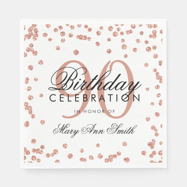 Serviette En Papier Rose Gold 90e anniversaire Parties scintillant Con (Devant)