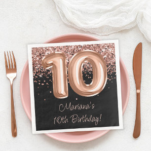 Serviette En Papier Rose Gold Black 10th Birthday Party