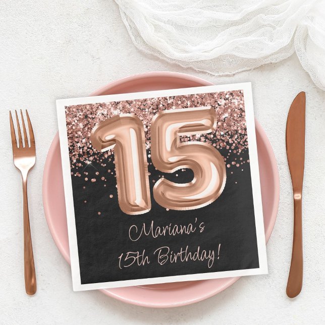 Serviette En Papier Rose Gold Black 15e fête d'anniversaire (Créateur téléchargé)