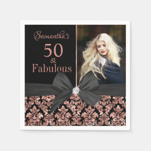 Serviette En Papier Rose Gold Black Damask photo du 50e anniversaire