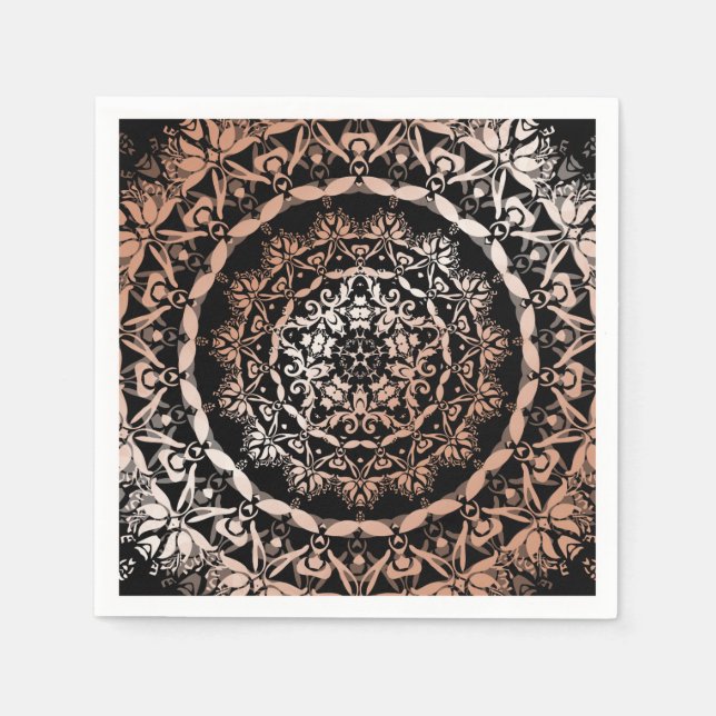 Serviette En Papier Rose Gold Black Floral Mandala (Devant)