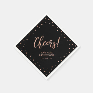 Serviette En Papier Rose Gold & Black Modern Letters Cheers Anniversai