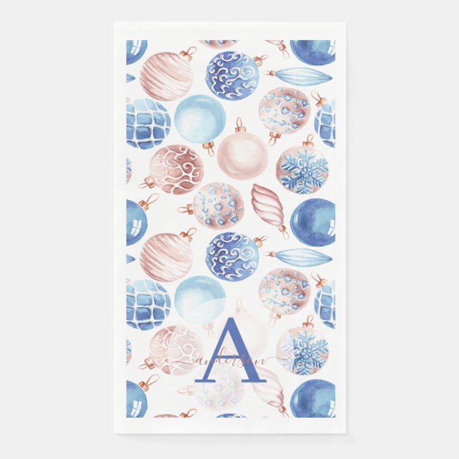 Serviette En Papier Rose Gold Bleu Marine Bulles Monogrammé Noël (Devant)