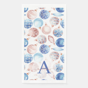 Serviette En Papier Rose Gold Bleu Nuit Baubles Noël Monogrammé