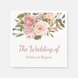 Serviette En Papier Rose Gold & Blush Flowers Mariage Napkin