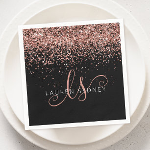 Serviette En Papier Rose Gold Blush Pink Parties scintillant Glam Nom