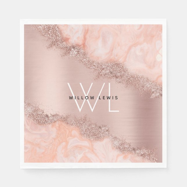 Serviette En Papier Rose Gold Blush rose Agate Géode Parties scintilla (Devant)