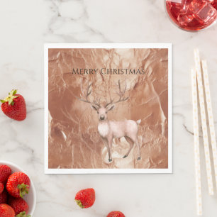 Serviette En Papier Rose Gold Blush Rose Bohème Cerf Arbre