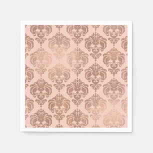 Serviette En Papier Rose Gold Blush Rose Pâle Moderne Glam Damassé