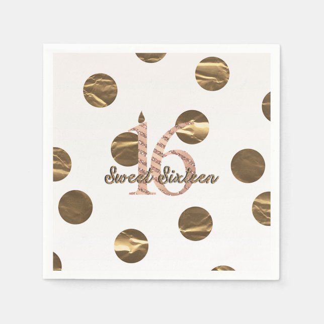Serviette En Papier Rose Gold Bronze pois Sweet 16 Anniversaire (Devant)