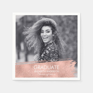 Serviette En Papier Rose Gold Brushstroke Photo Graduation