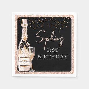 Serviette En Papier Rose Gold Bubbly Champagne fête d'anniversaire