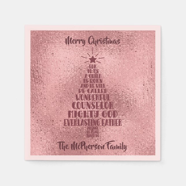 Serviette En Papier Rose Gold Christian Christmas Scripture - Ajouter  (Devant)