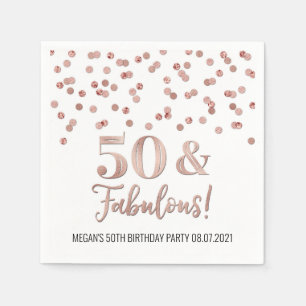 Serviette En Papier Rose Gold Confetti 50 et fabuleux anniversaire