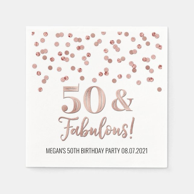 Serviette En Papier Rose Gold Confetti 50 & Fabuleux anniversaire (Devant)