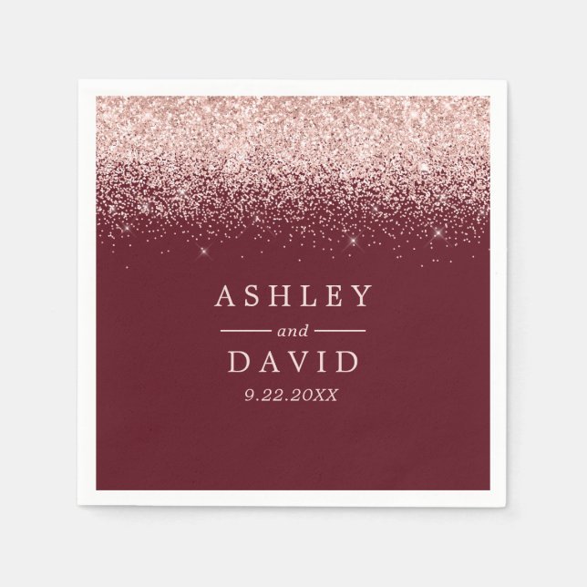 Serviette En Papier Rose Gold Confetti Bourgogne Mariage moderne (Devant)