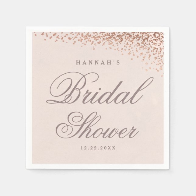 Serviette En Papier Rose Gold Confetti Écriture Fête de Mariage  (Devant)