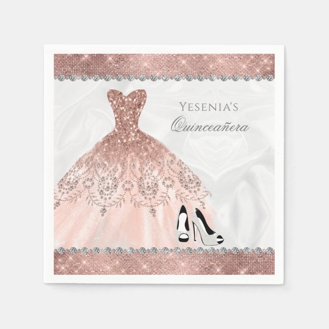 Serviette En Papier Rose Gold Diamond Sparkle Glam Quinceanera (Devant)
