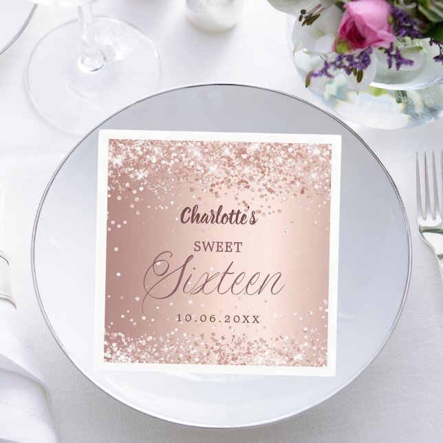 Serviette En Papier Rose gold écriture Sweet 16 (Créateur téléchargé)