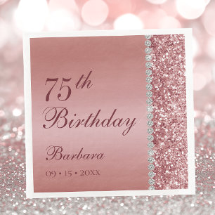 Serviette En Papier Rose Gold Élégant 75e Anniversaire