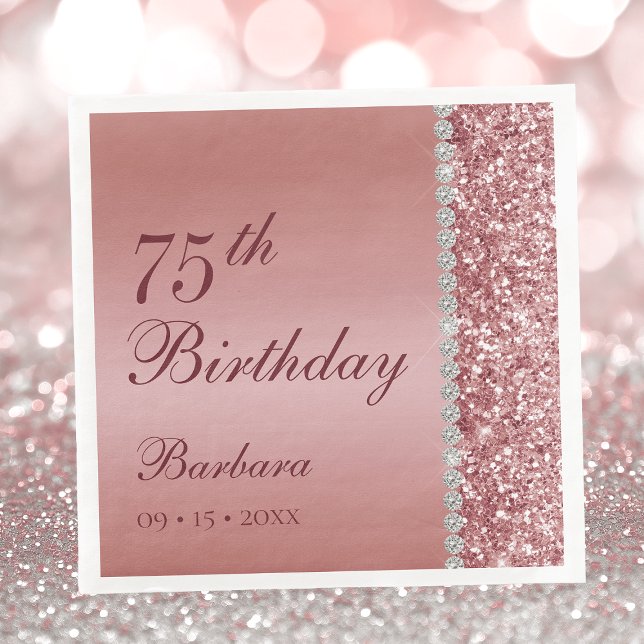 Serviette En Papier Rose Gold Élégant 75e Anniversaire (Créateur téléchargé)
