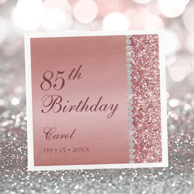Serviette En Papier Rose Gold Élégant 85e Anniversaire (Créateur téléchargé)