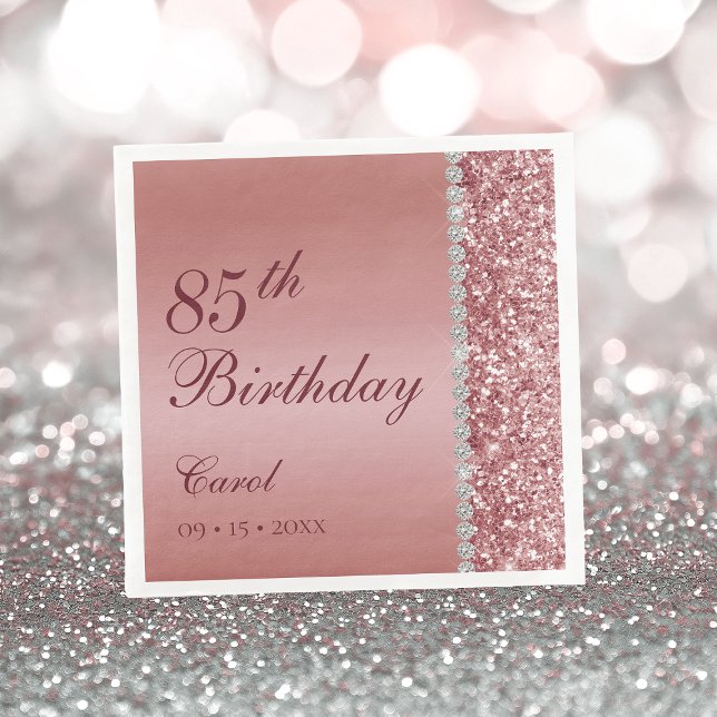 Serviette En Papier Rose Gold Élégant 85e Anniversaire (Créateur téléchargé)