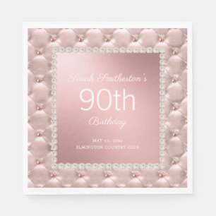 Serviette En Papier Rose Gold Élégant Rose Tufté Perles 90e Anniversai