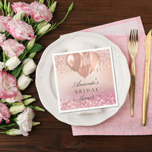 Serviette En Papier Rose gold et blush pailleté nom de douche de marié
