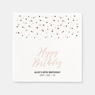 Serviette En Papier Rose gold et noir Confetti Joyeux Anniversaire