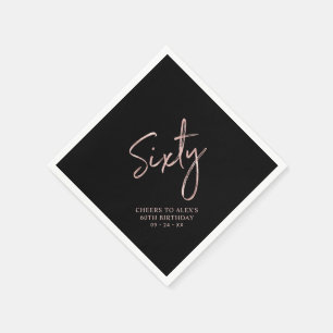 Serviette En Papier Rose gold et Soixante ans Fête d'anniversaire adul