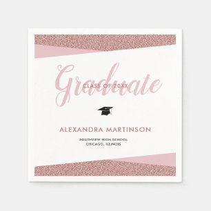 Serviette En Papier Rose Gold Faux Glitter class of 2023 Graduation