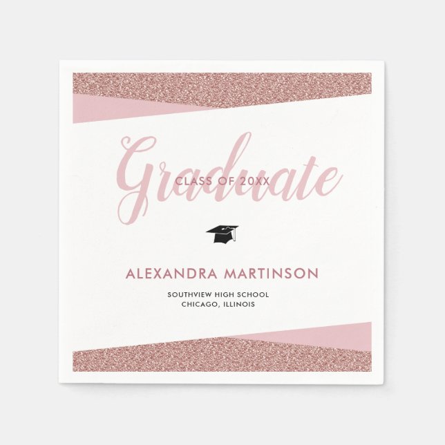 Serviette En Papier Rose Gold Faux Glitter class of 2023 Graduation (Devant)