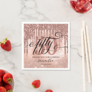Serviette En Papier Rose Gold Faux Parties scintillant & Foil 50e fête