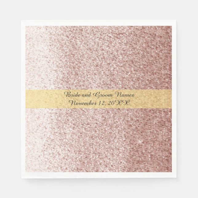 Serviette En Papier Rose Gold Faux Parties scintillant Gold Band (Devant)