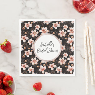 Serviette En Papier Rose Gold Floral Personnalisé Noir Blush Rose