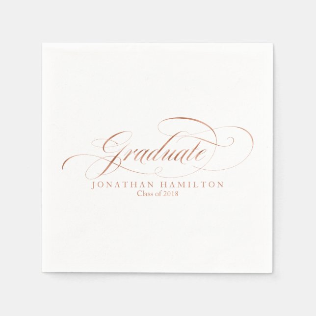 Serviette En Papier Rose Gold Foil Graduate Fancy Calligraphie (Devant)