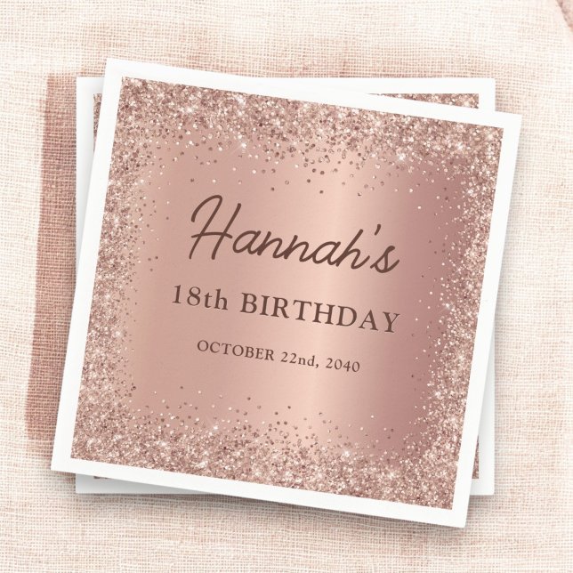 Serviette En Papier Rose Gold Foil Parties scintillant 18e anniversair (Créateur téléchargé)