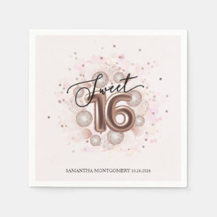 Serviette En Papier Rose Gold Foil Sweet 16 Anniversaires Balloons Par