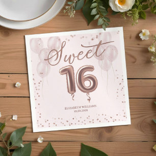 Serviette En Papier Rose Gold Foil Sweet 16 Ballons d'anniversaire ros