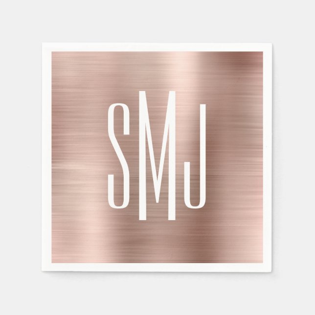 Serviette En Papier Rose Gold Foil trois lettres Monogramme (Devant)