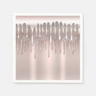Serviette En Papier Rose Gold Glitter Diamant Goutte Icy Pink Douce 16