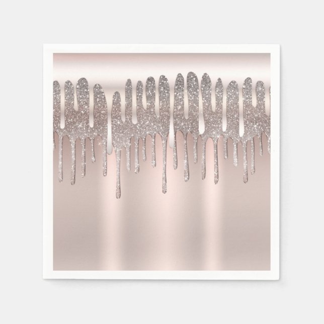 Serviette En Papier Rose Gold Glitter Icy Rose Pink Dégoulinement Diam (Devant)