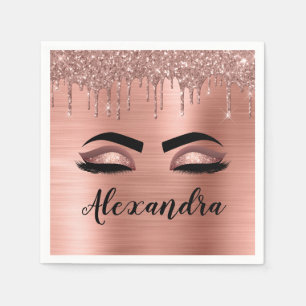Serviette En Papier Rose Gold Glitter Sparkle Eyelashes Monogram