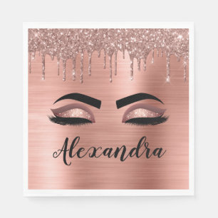 Serviette En Papier Rose Gold Glitter Sparkle Eyelashes Monogram