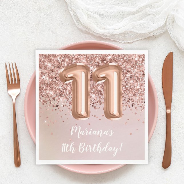 Serviette En Papier Rose Gold Kids Girl 11e fête d'anniversaire (Créateur téléchargé)